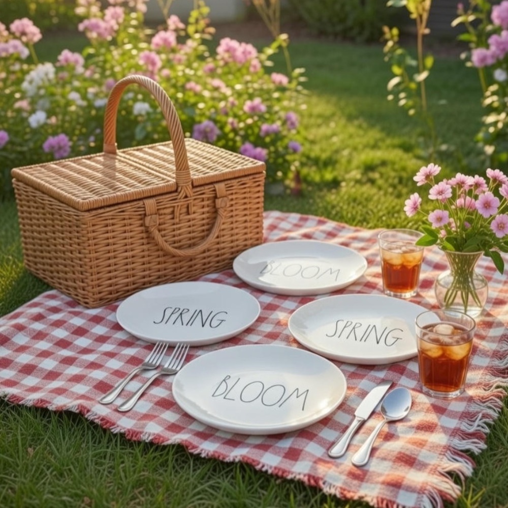 Rae Dunn Artisan Collection by Magenta Melamine Happy Spring Luncheon Plates🤍🖤